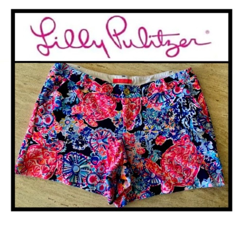 Lilly Pulitzer Size 16 High Tide Navy In Turtle Amazement JAYNE SHORTS